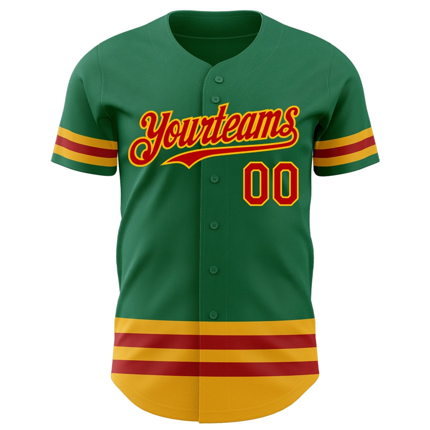 Custom Kelly Green Red-Gold Line Authentic Baseball Jersey view 2