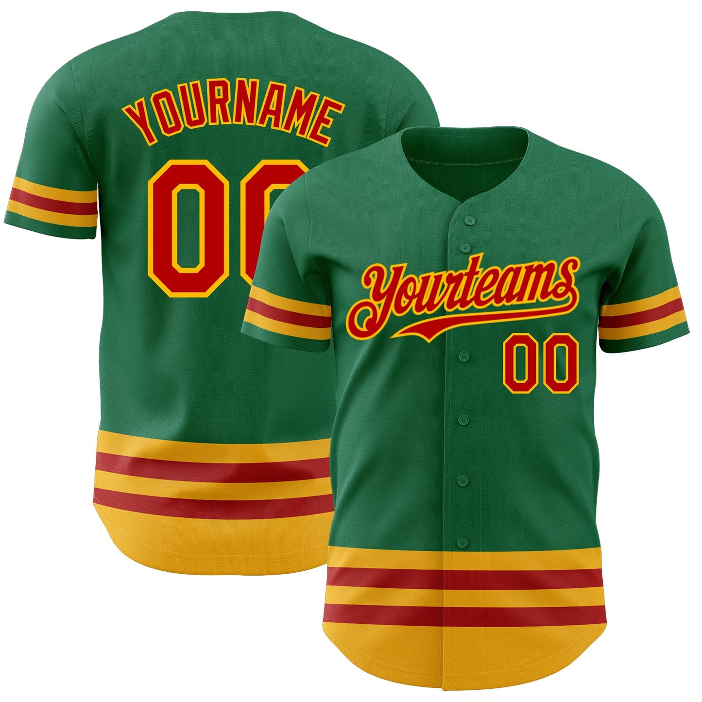 Custom Kelly Green Red-Gold Line Authentic Baseball Jersey - Main View