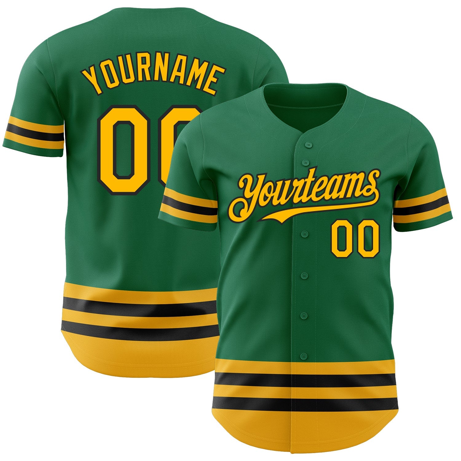 Custom Kelly Green Gold-Black Line Authentic Baseball Jersey - Main View