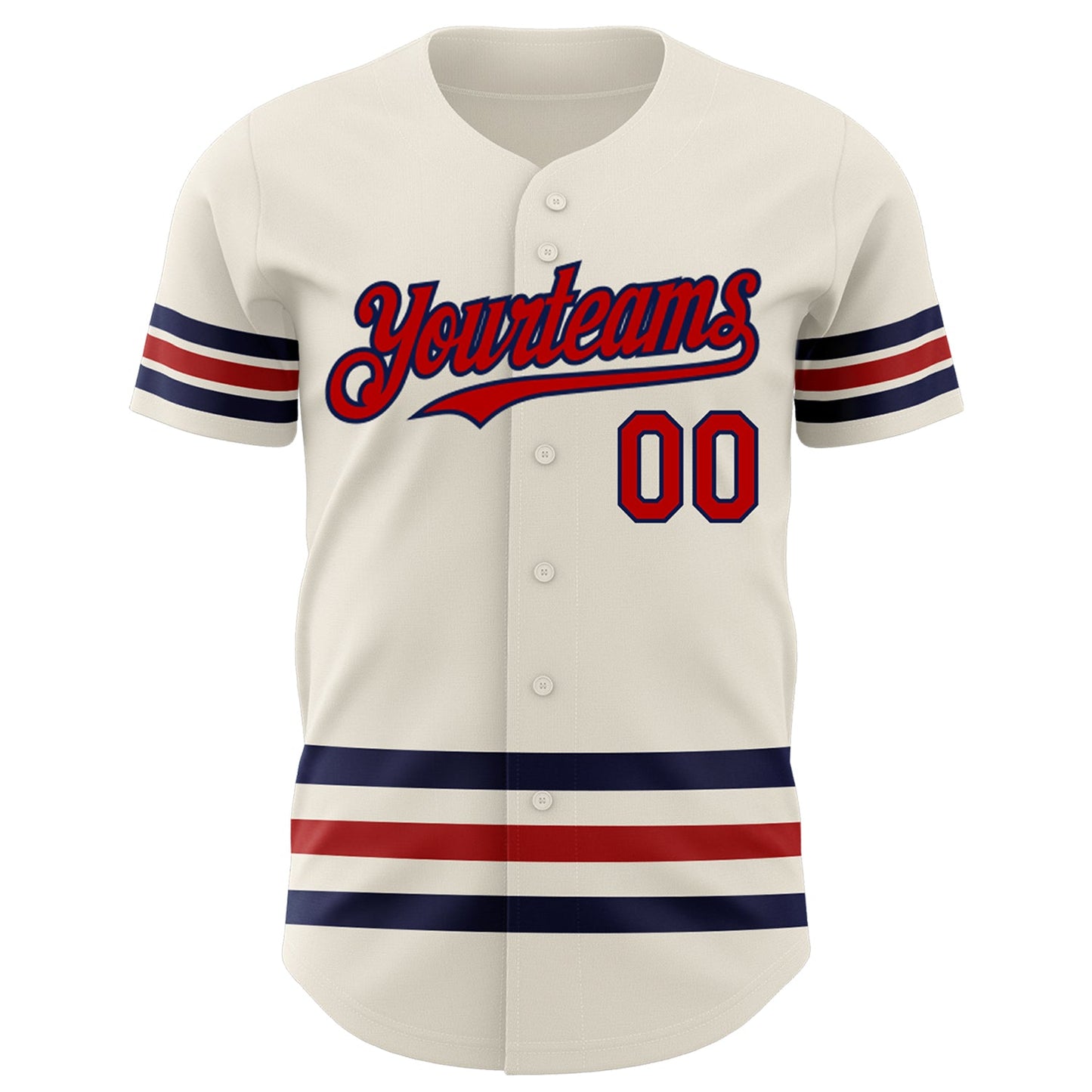 Custom Cream Red-Navy Line Authentic Baseball Jersey view 2