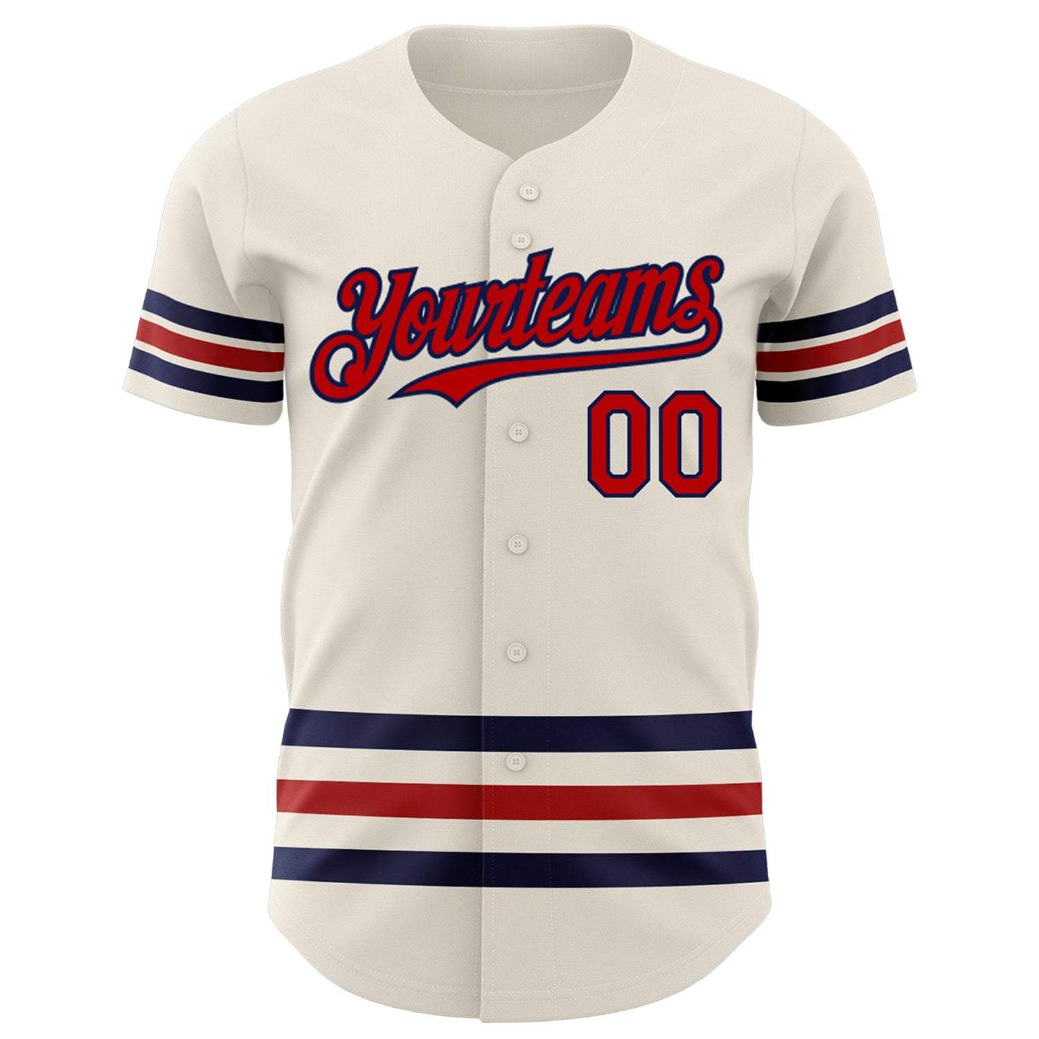 Custom Cream Red-Navy Line Authentic Baseball Jersey view 2