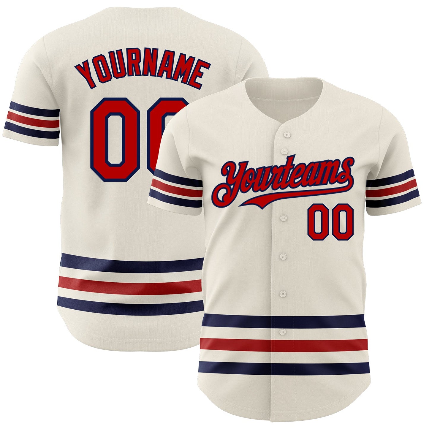 Custom Cream Red-Navy Line Authentic Baseball Jersey - Main View