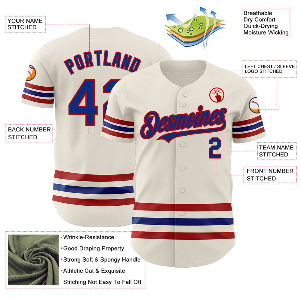 Custom Cream Royal-Red Line Authentic Baseball Jersey view 3