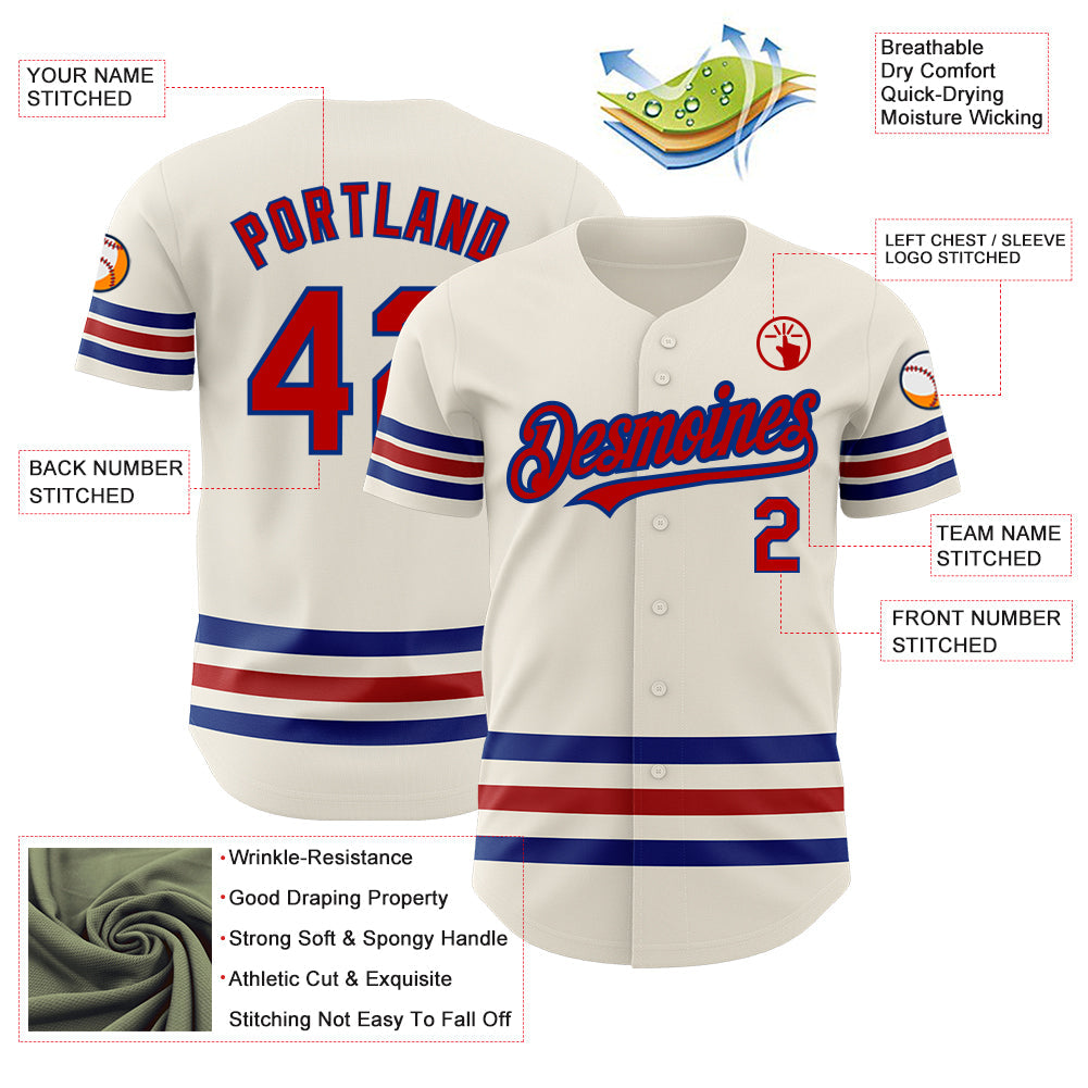 Custom Cream Red-Royal Line Authentic Baseball Jersey view 3