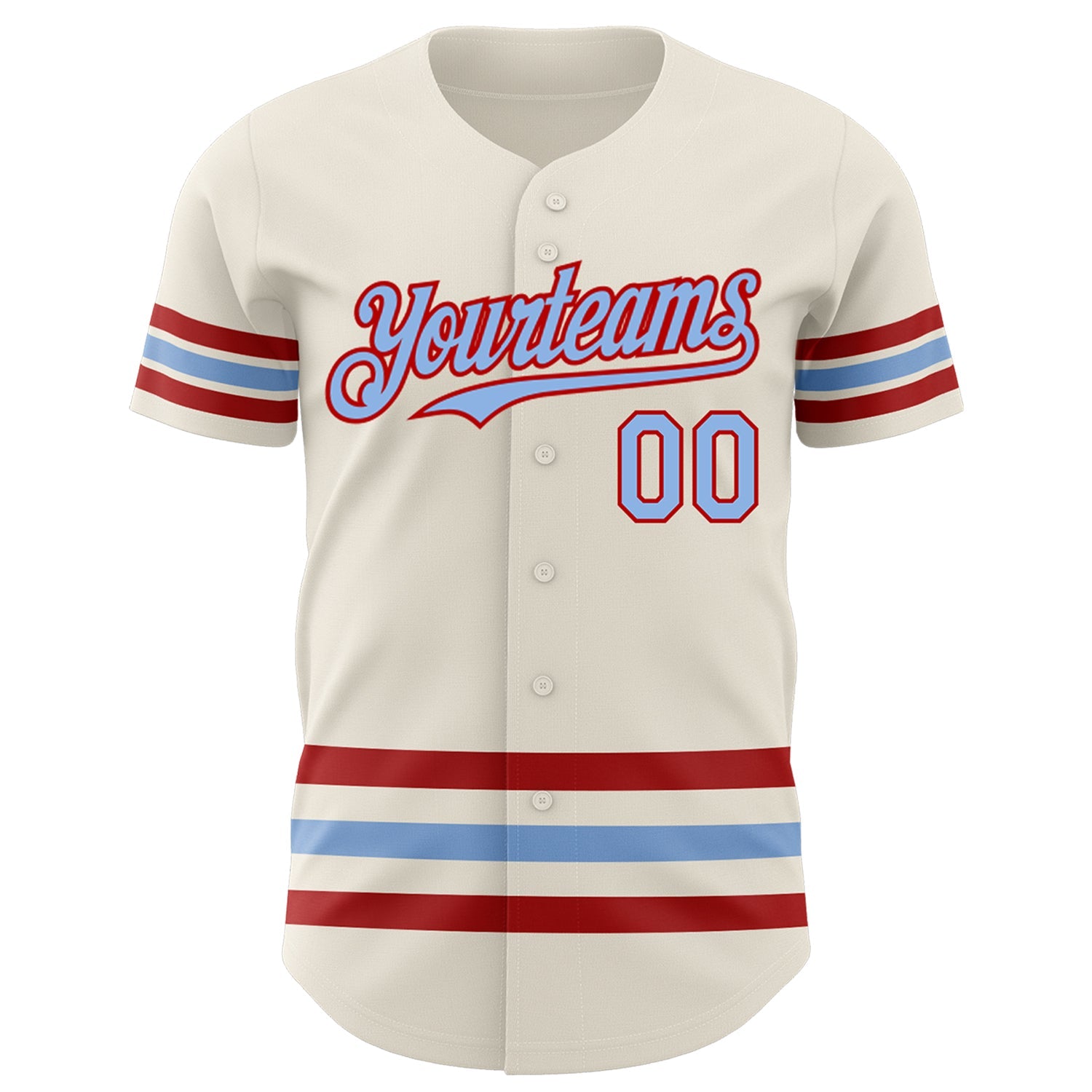 Custom Cream Light Blue-Red Line Authentic Baseball Jersey view 2
