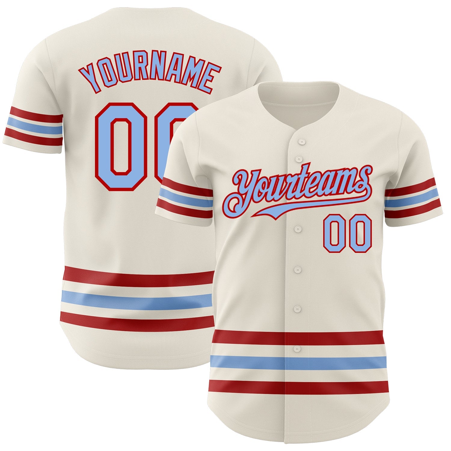 Custom Cream Light Blue-Red Line Authentic Baseball Jersey - Main View