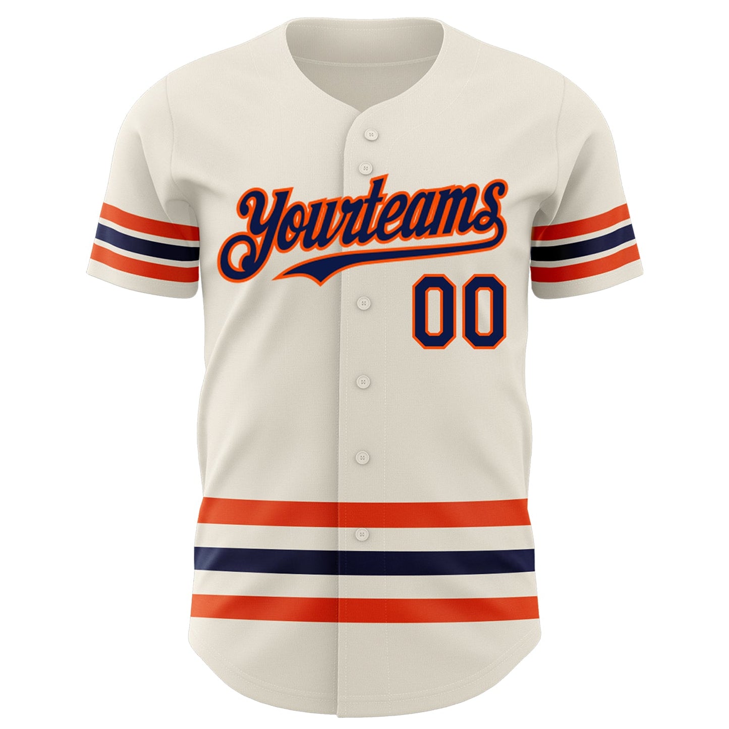 Custom Cream Navy-Orange Line Authentic Baseball Jersey view 2