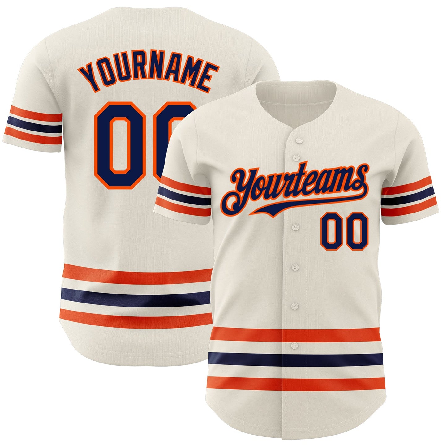 Custom Cream Navy-Orange Line Authentic Baseball Jersey - Main View