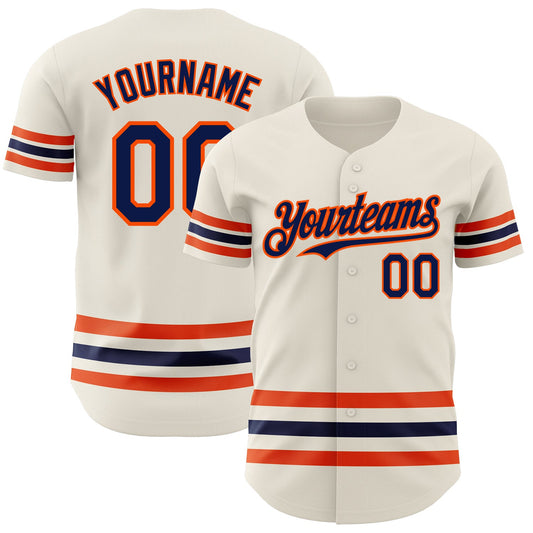 Custom Cream Navy-Orange Line Authentic Baseball Jersey - Main View