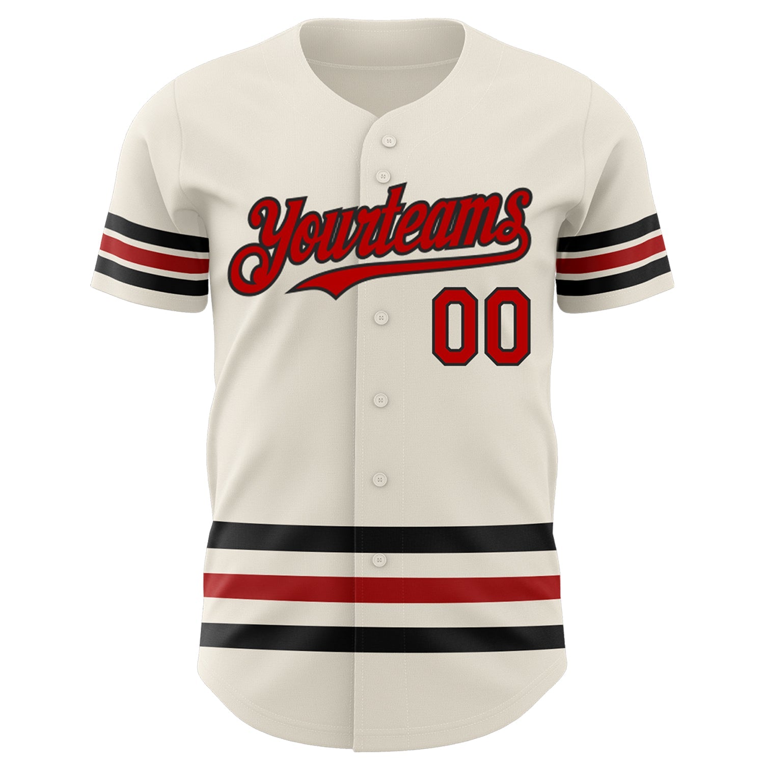 Custom Cream Red-Black Line Authentic Baseball Jersey view 2