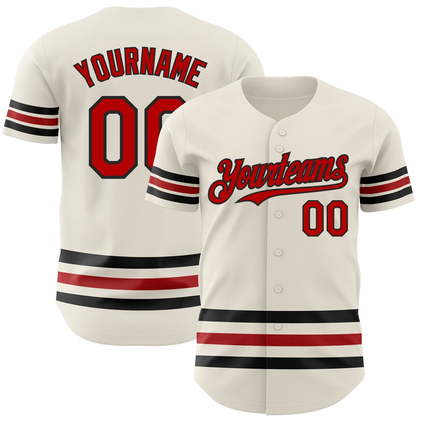 Custom Cream Red-Black Line Authentic Baseball Jersey - Main View