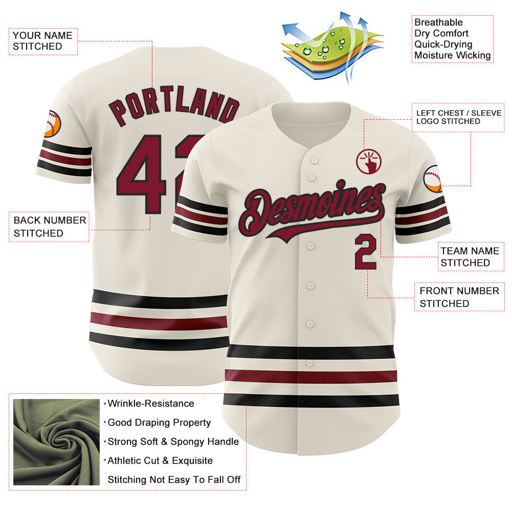 Custom Cream Crimson-Black Line Authentic Baseball Jersey view 3