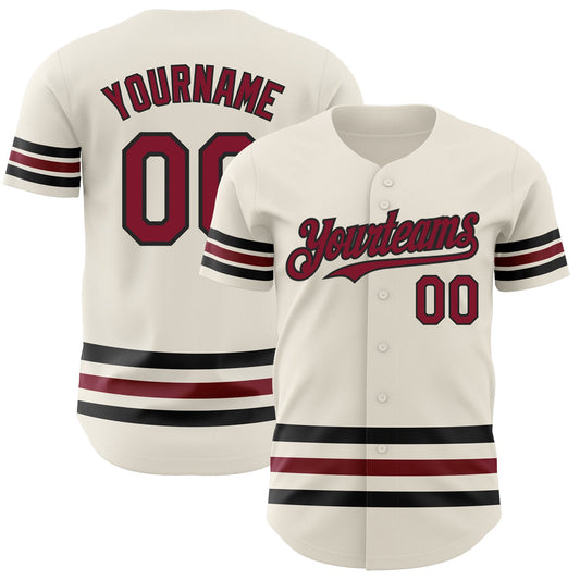 Custom Cream Crimson-Black Line Authentic Baseball Jersey - Main View