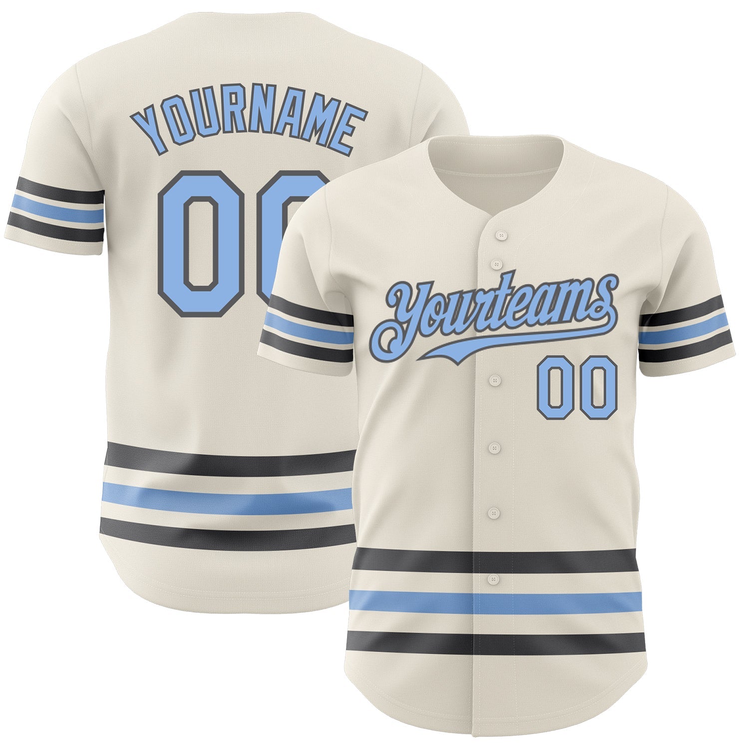Custom Cream Light Blue-Steel Gray Line Authentic Baseball Jersey - Main View