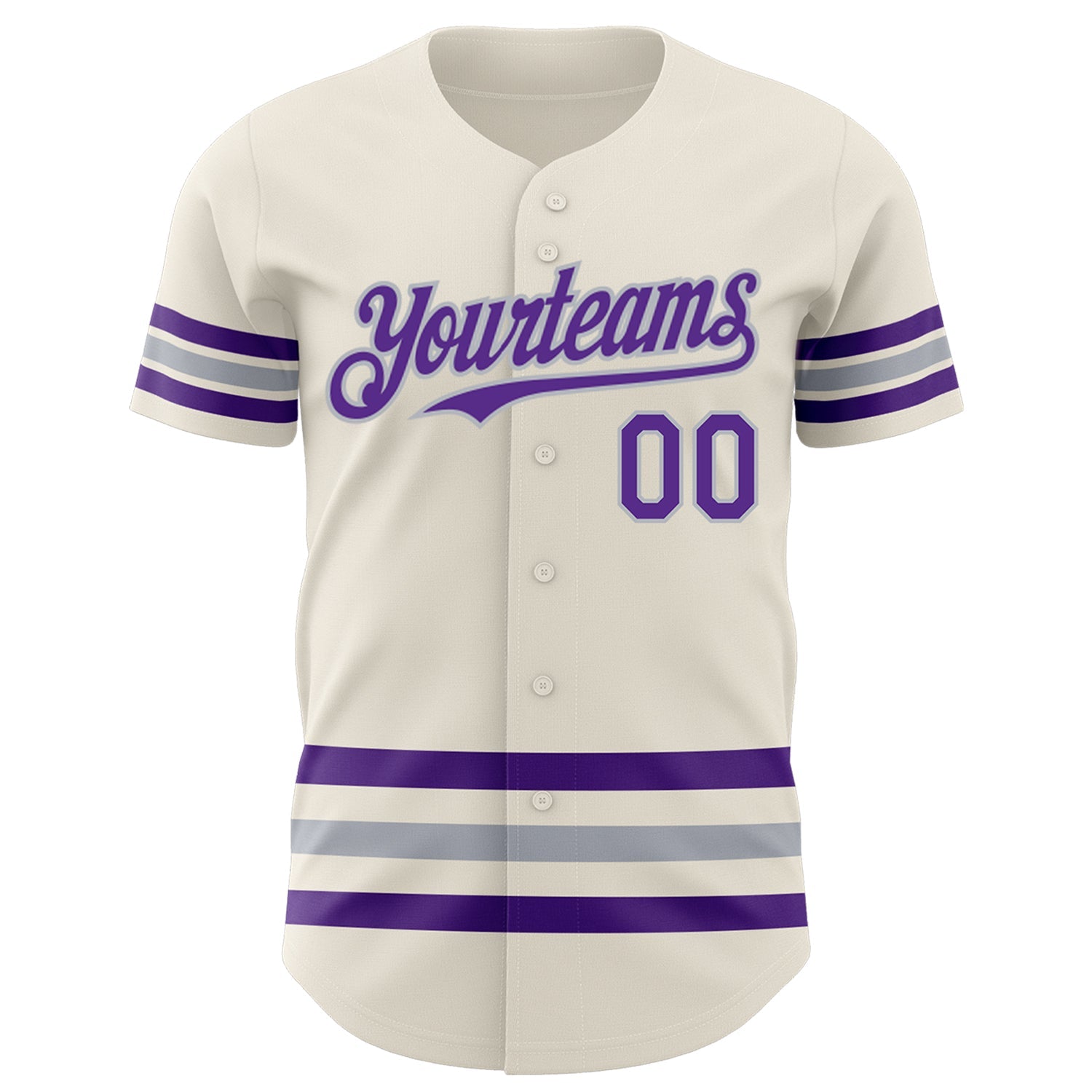 Custom Cream Purple-Gray Line Authentic Baseball Jersey view 2
