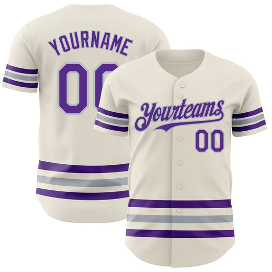 Custom Cream Purple-Gray Line Authentic Baseball Jersey - Main View