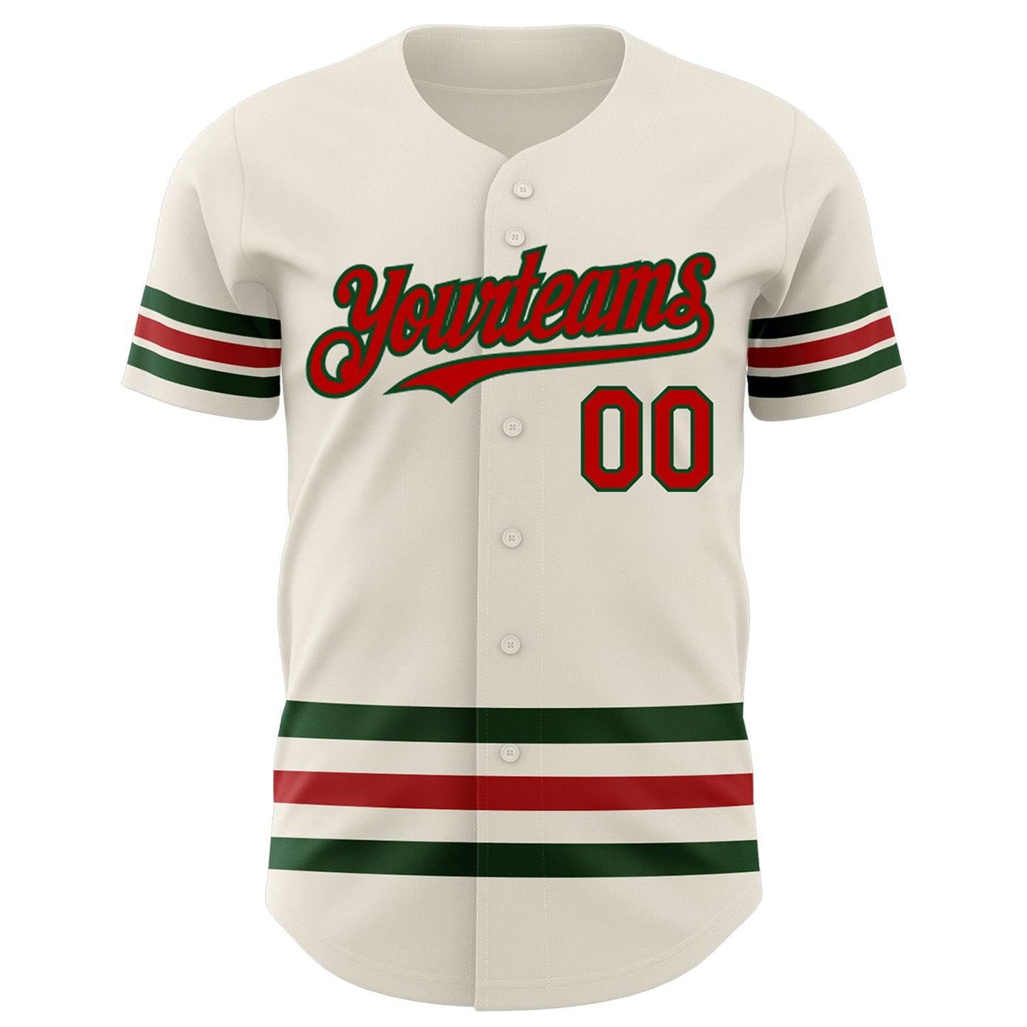 Custom Cream Red-Green Line Authentic Baseball Jersey view 2