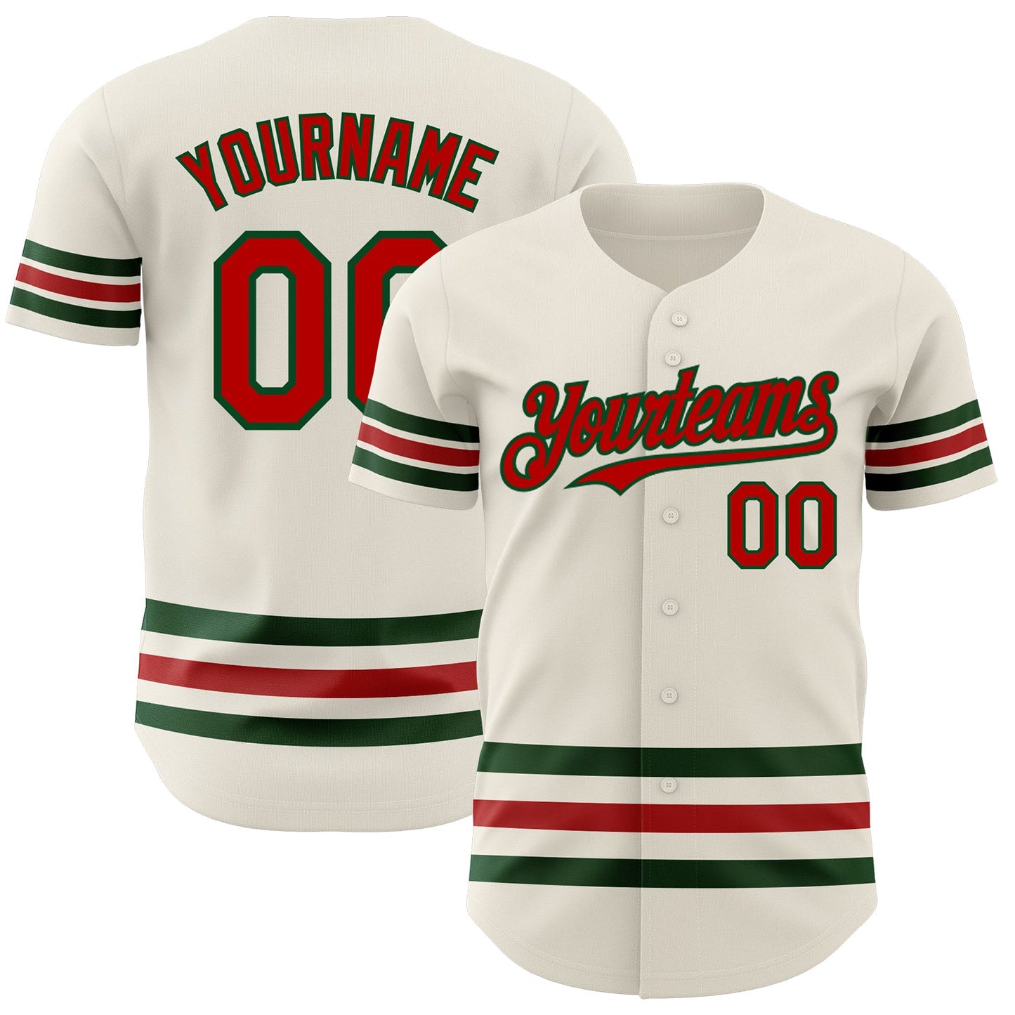Custom Cream Red-Green Line Authentic Baseball Jersey - Main View