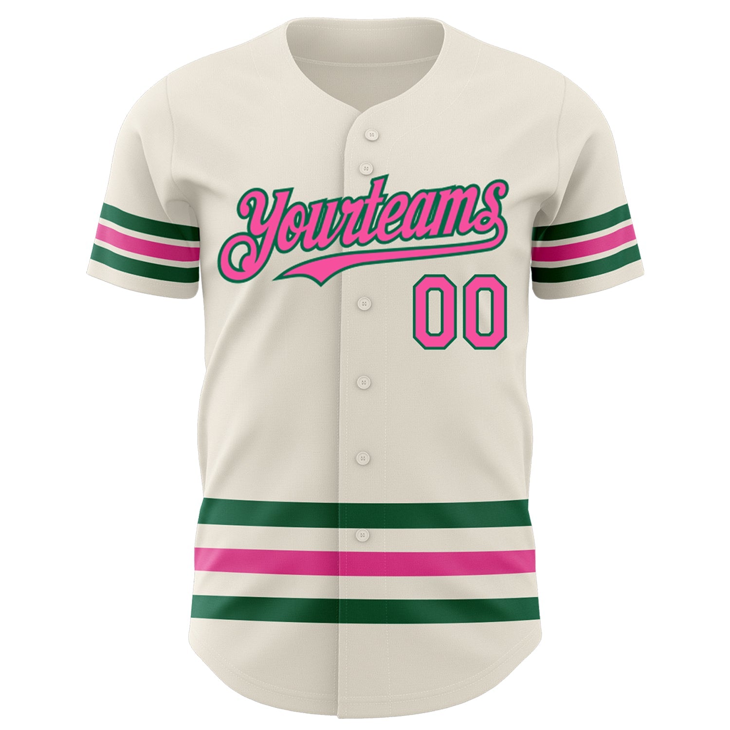 Custom Cream Pink-Kelly Green Line Authentic Baseball Jersey view 2
