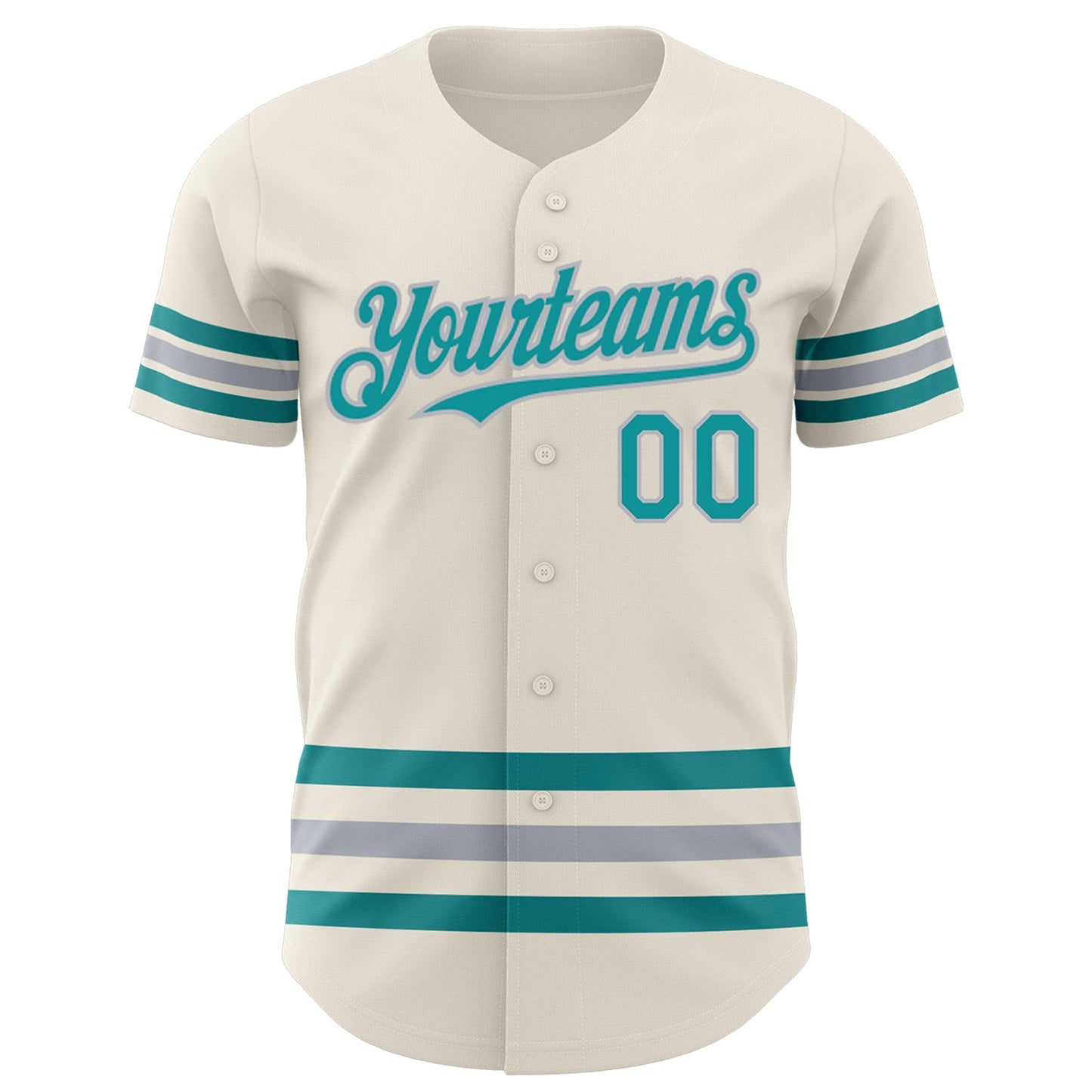Custom Cream Teal-Gray Line Authentic Baseball Jersey view 2