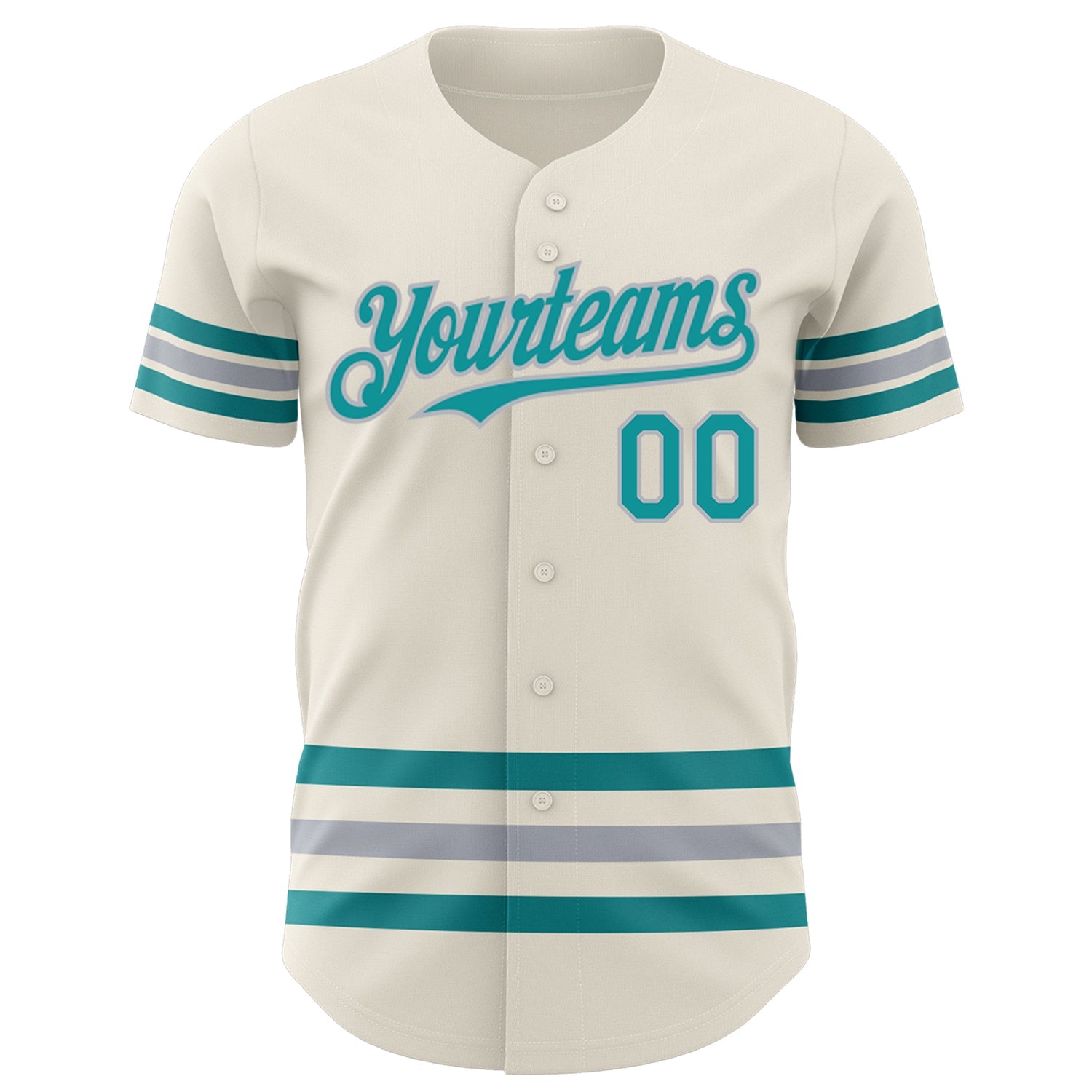 Custom Cream Teal-Gray Line Authentic Baseball Jersey view 2