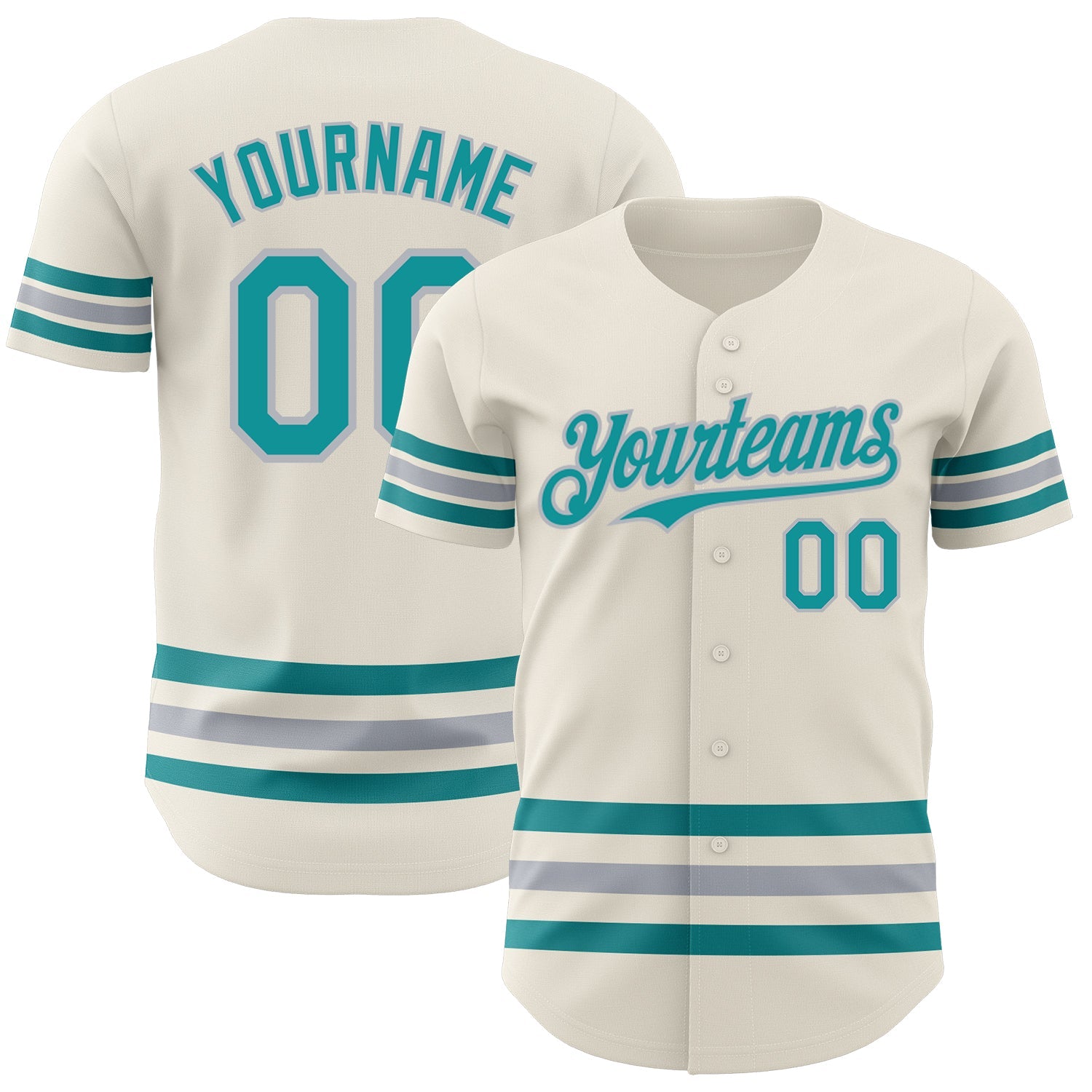 Custom Cream Teal-Gray Line Authentic Baseball Jersey - Main View
