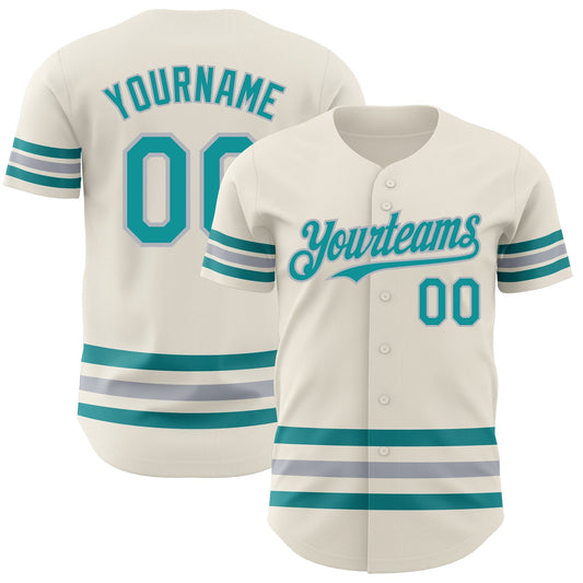 Custom Cream Teal-Gray Line Authentic Baseball Jersey - Main View