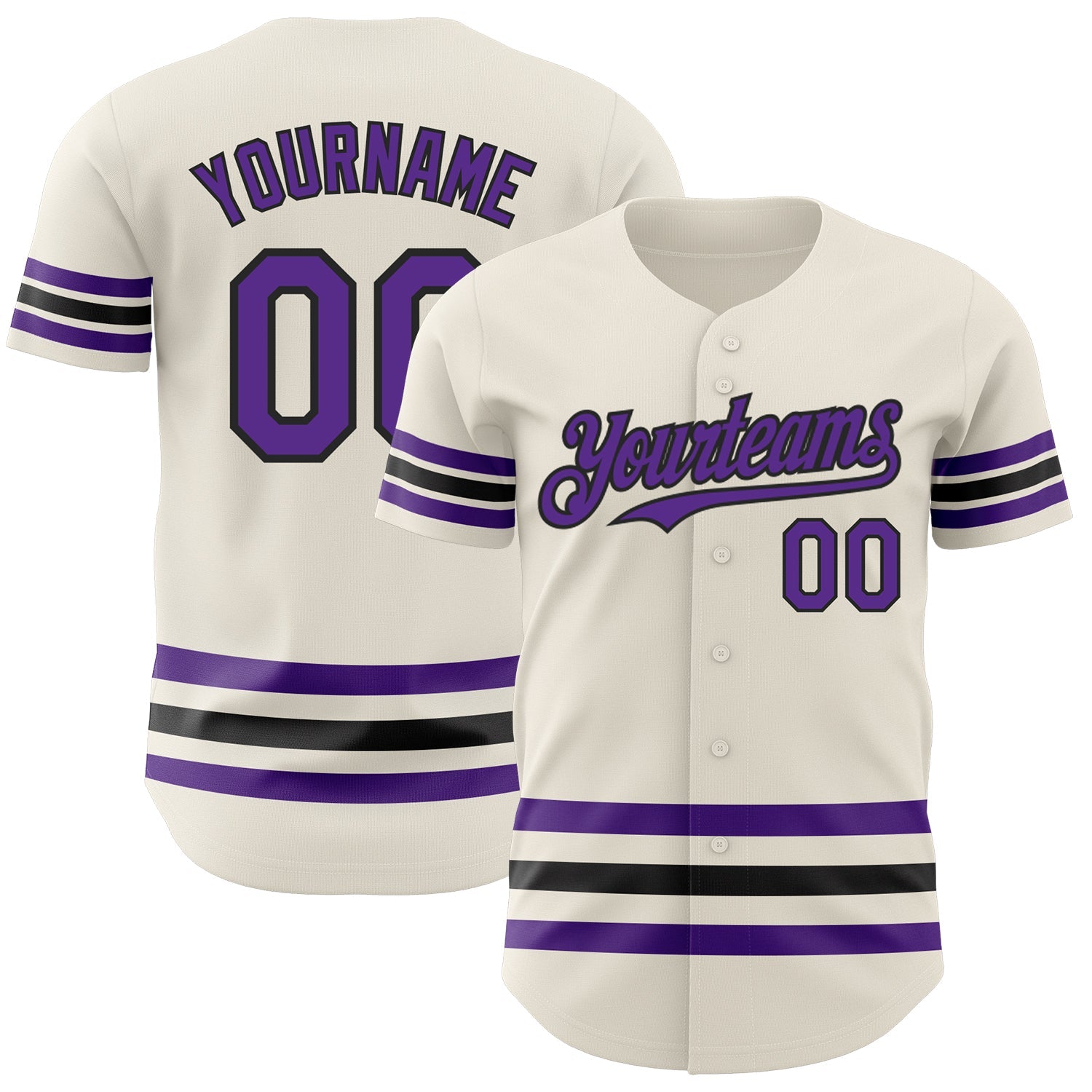 Custom Cream Purple-Black Line Authentic Baseball Jersey - Main View