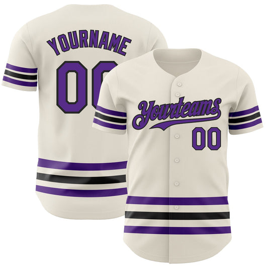 Custom Cream Purple-Black Line Authentic Baseball Jersey - Main View