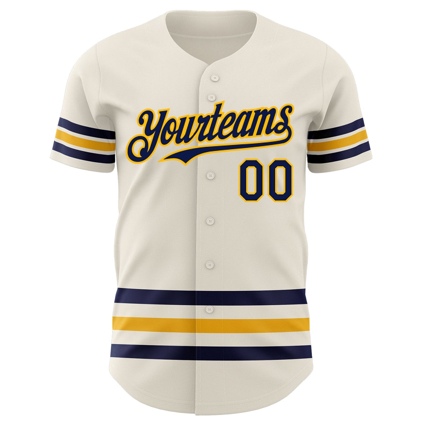 Custom Cream Navy-Gold Line Authentic Baseball Jersey view 2