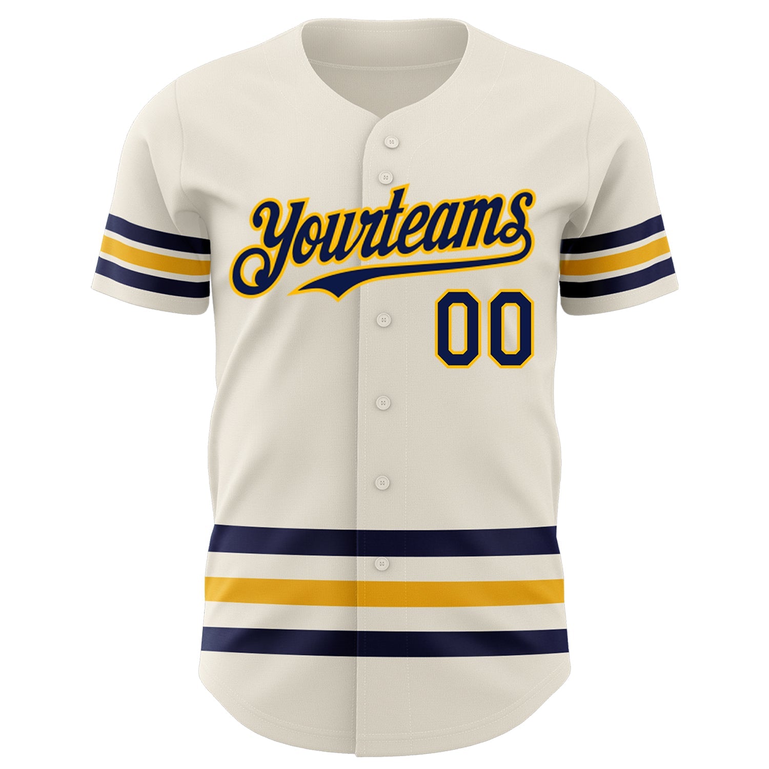 Custom Cream Navy-Gold Line Authentic Baseball Jersey view 2