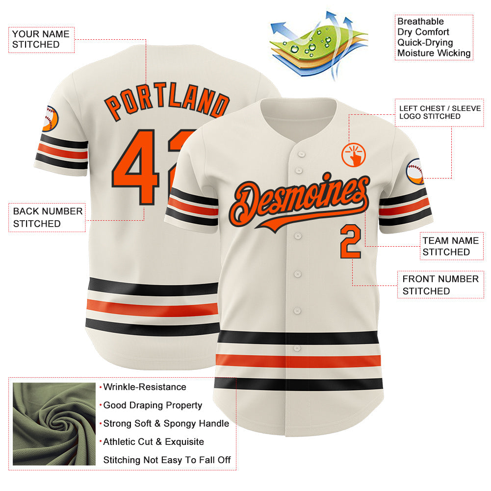 Custom Cream Orange-Black Line Authentic Baseball Jersey view 3