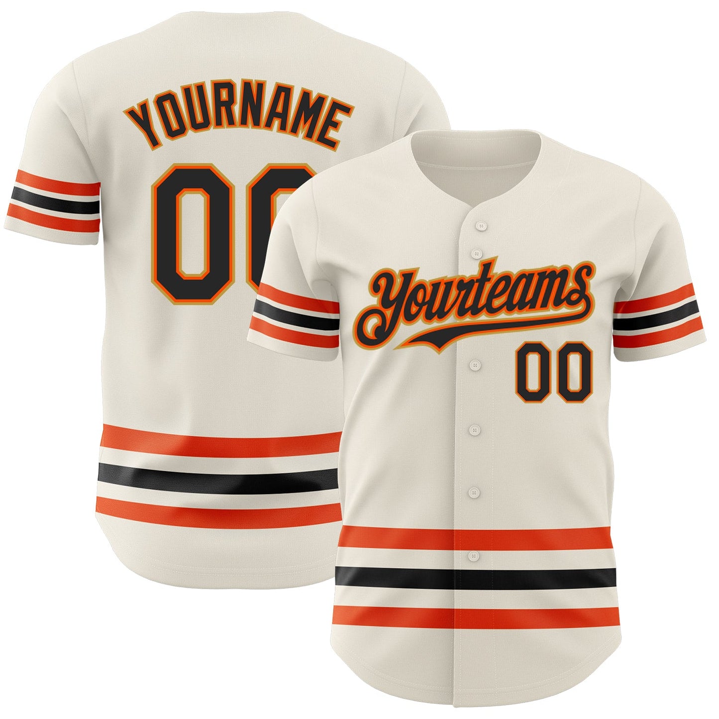 Custom Cream Black Orange-Old Gold Line Authentic Baseball Jersey - Main View