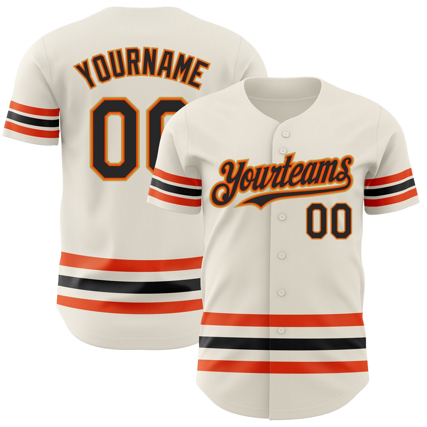 Custom Cream Black Orange-Old Gold Line Authentic Baseball Jersey - Main View