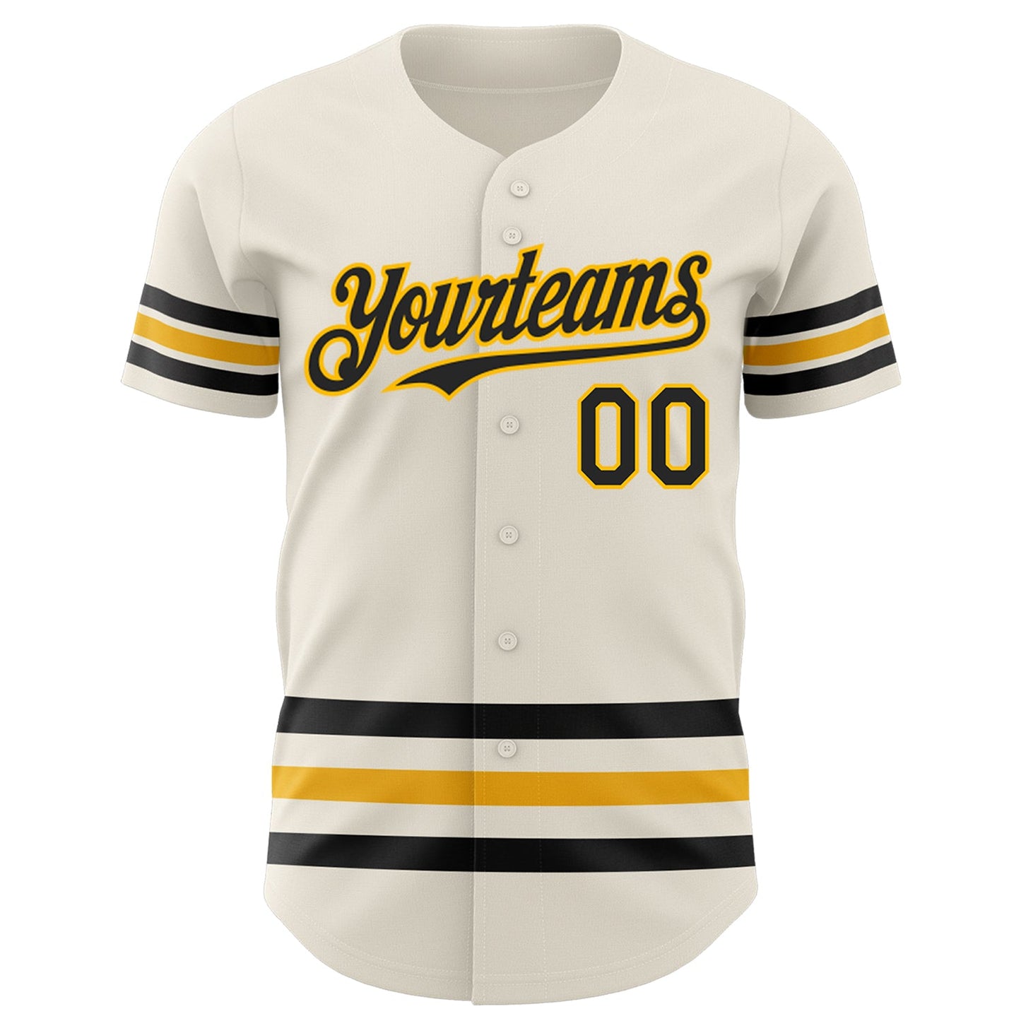 Custom Cream Black-Gold Line Authentic Baseball Jersey view 2