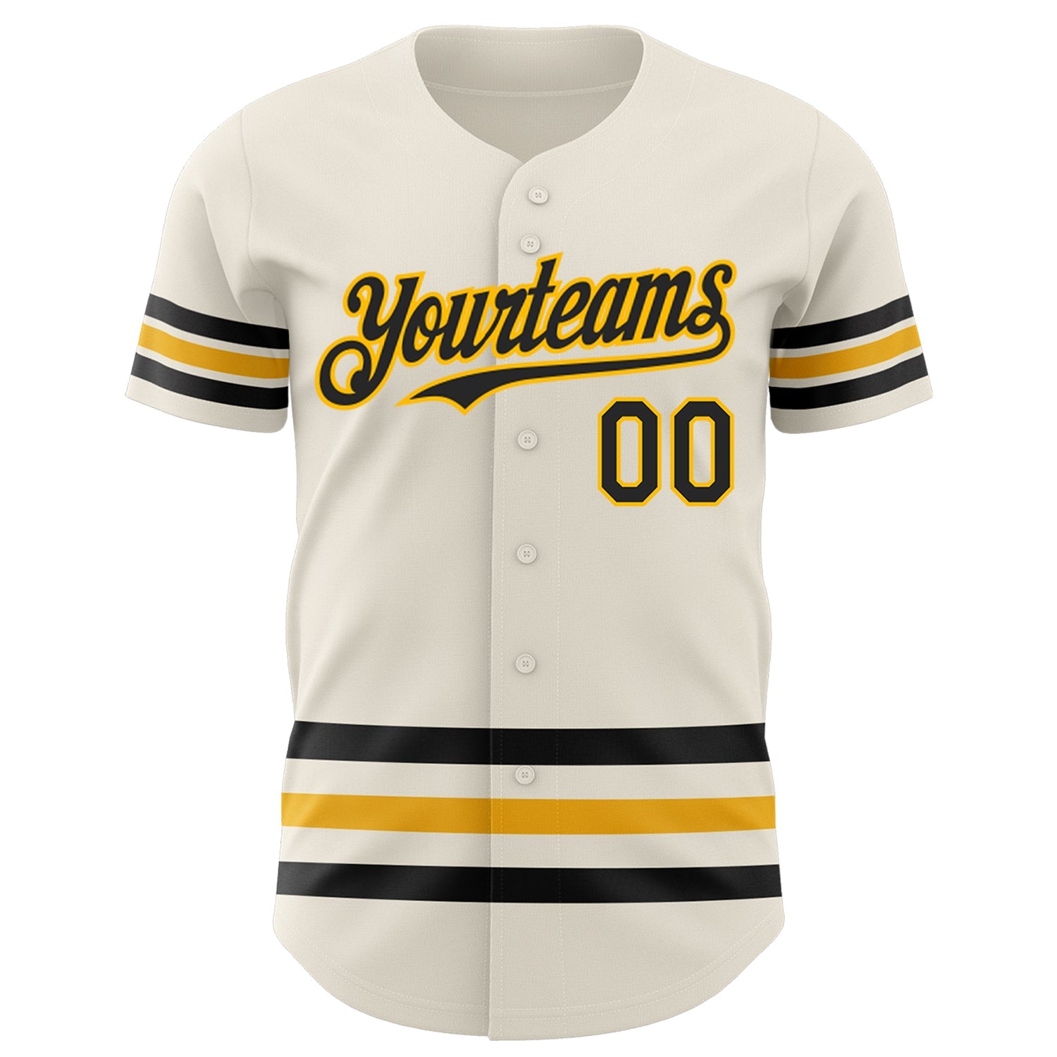 Custom Cream Black-Gold Line Authentic Baseball Jersey view 2