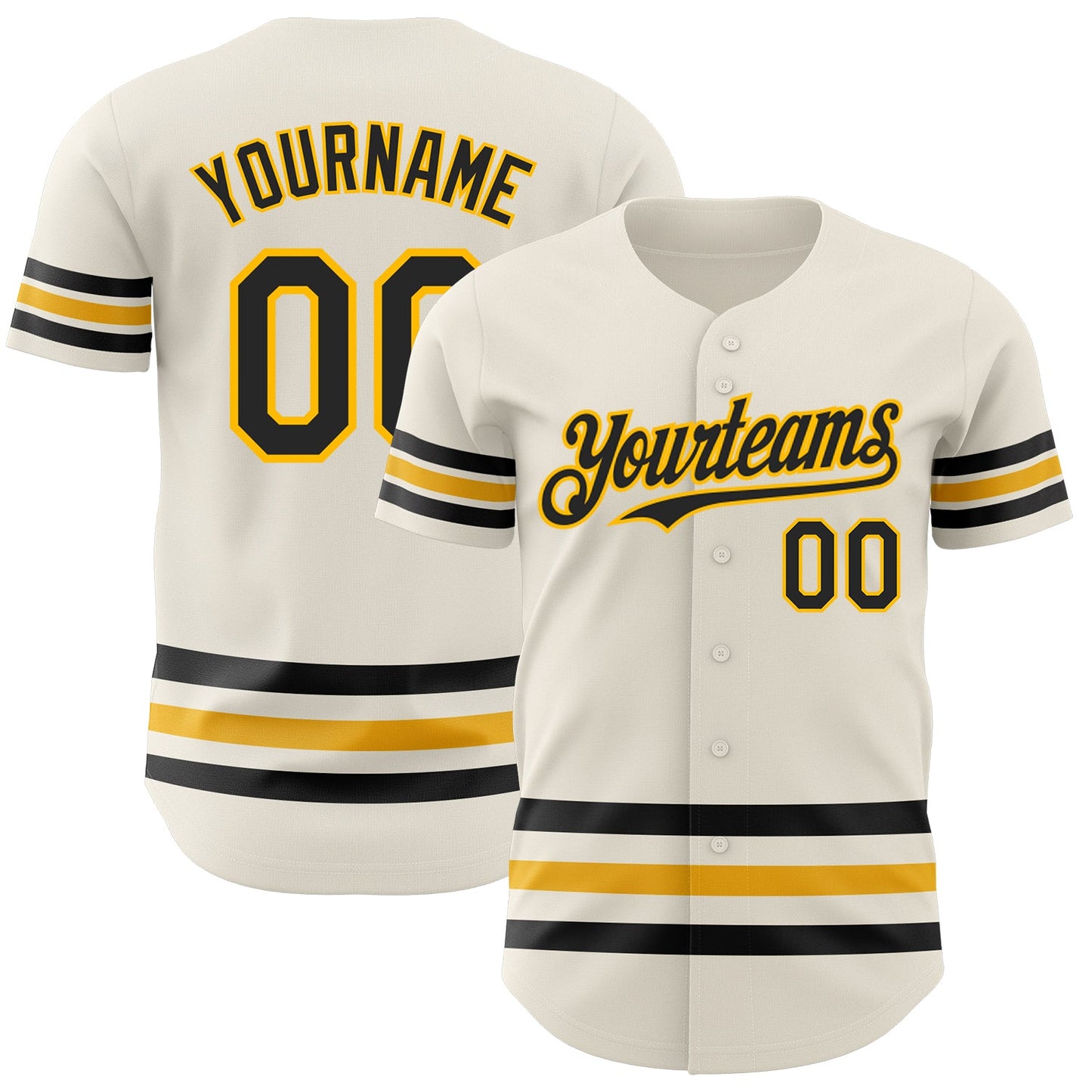 Custom Cream Black-Gold Line Authentic Baseball Jersey - Main View