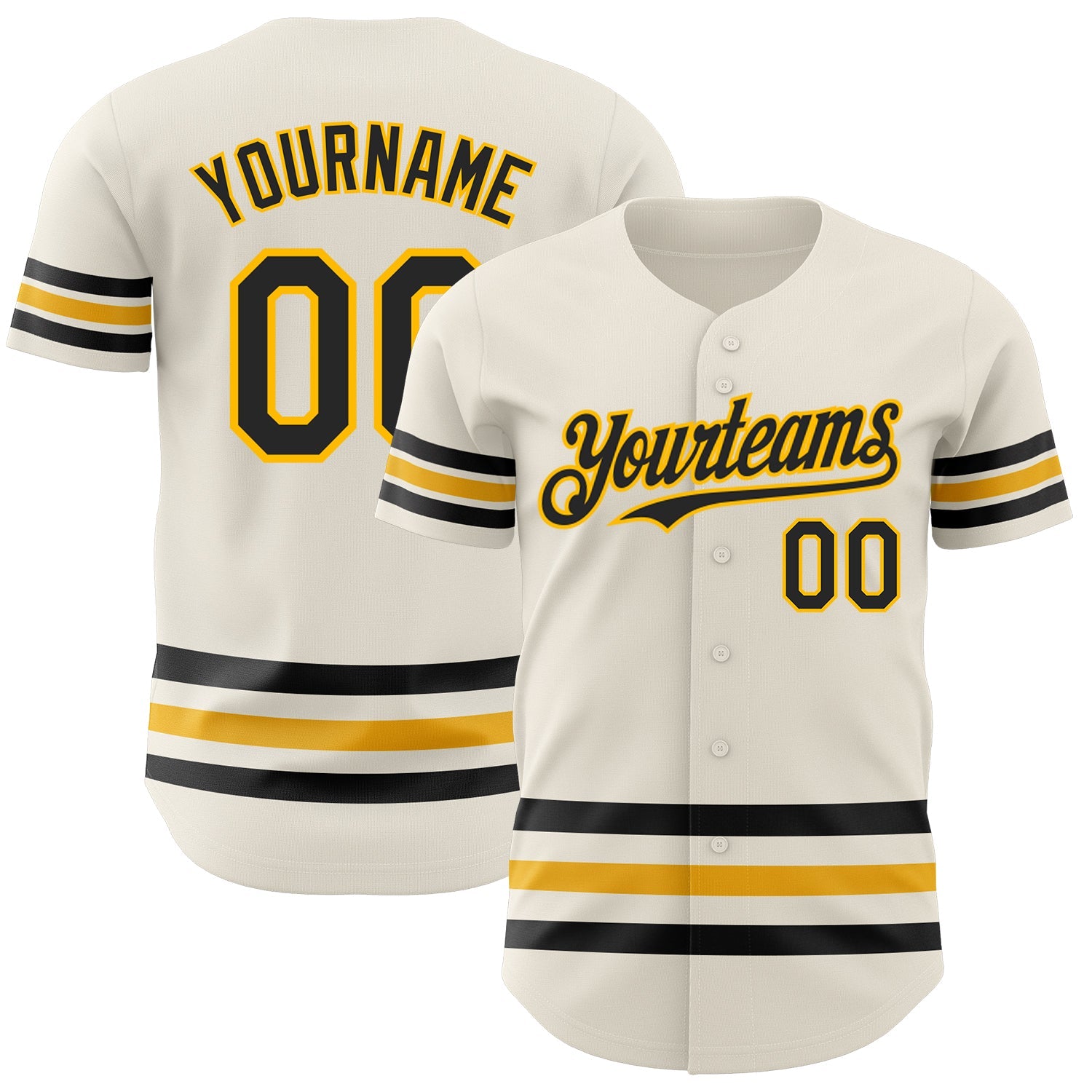 Custom Cream Black-Gold Line Authentic Baseball Jersey - Main View