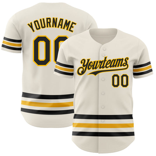 Custom Cream Black-Gold Line Authentic Baseball Jersey - Main View