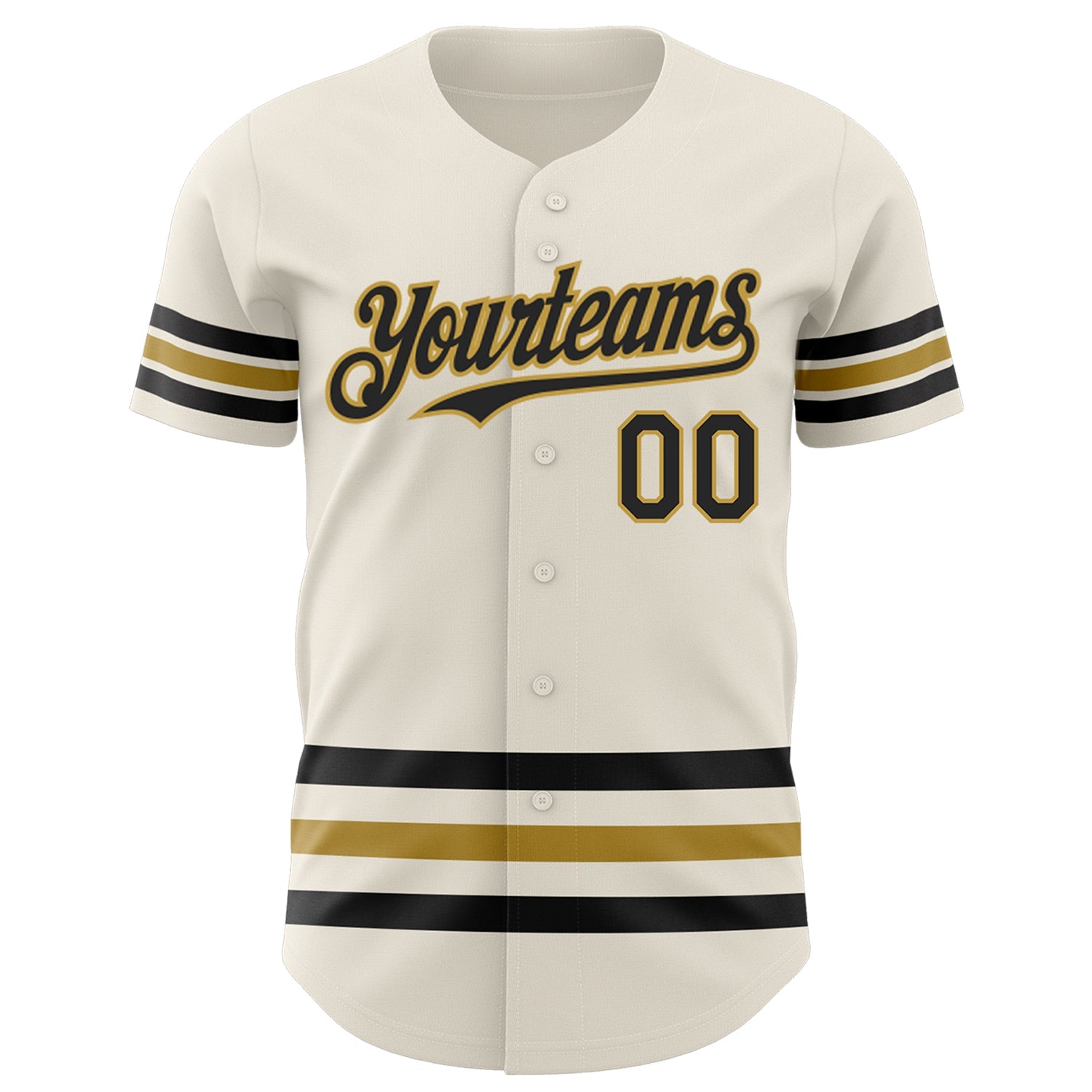 Custom Cream Black-Old Gold Line Authentic Baseball Jersey view 2