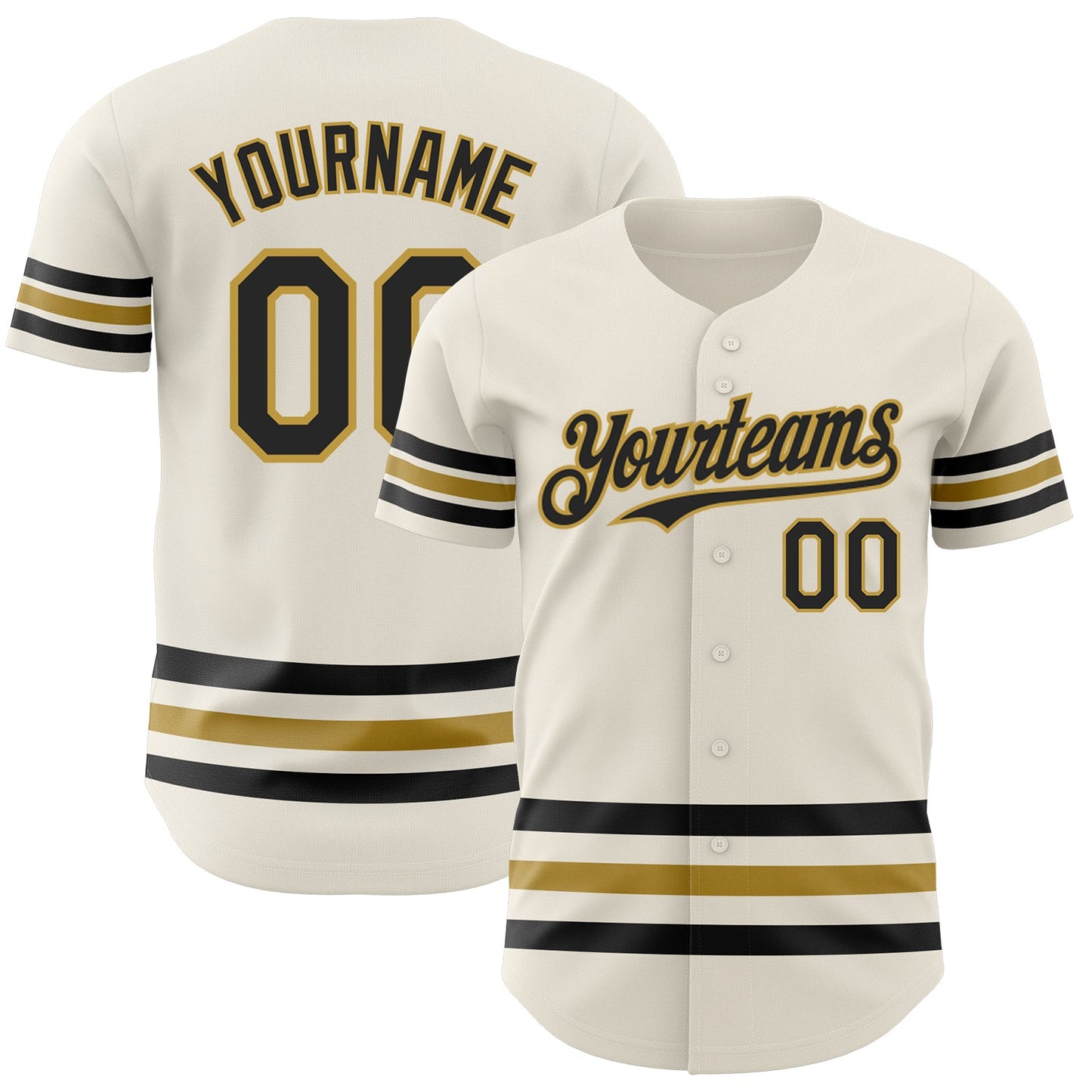 Custom Cream Black-Old Gold Line Authentic Baseball Jersey - Main View