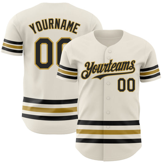 Custom Cream Black-Old Gold Line Authentic Baseball Jersey - Main View