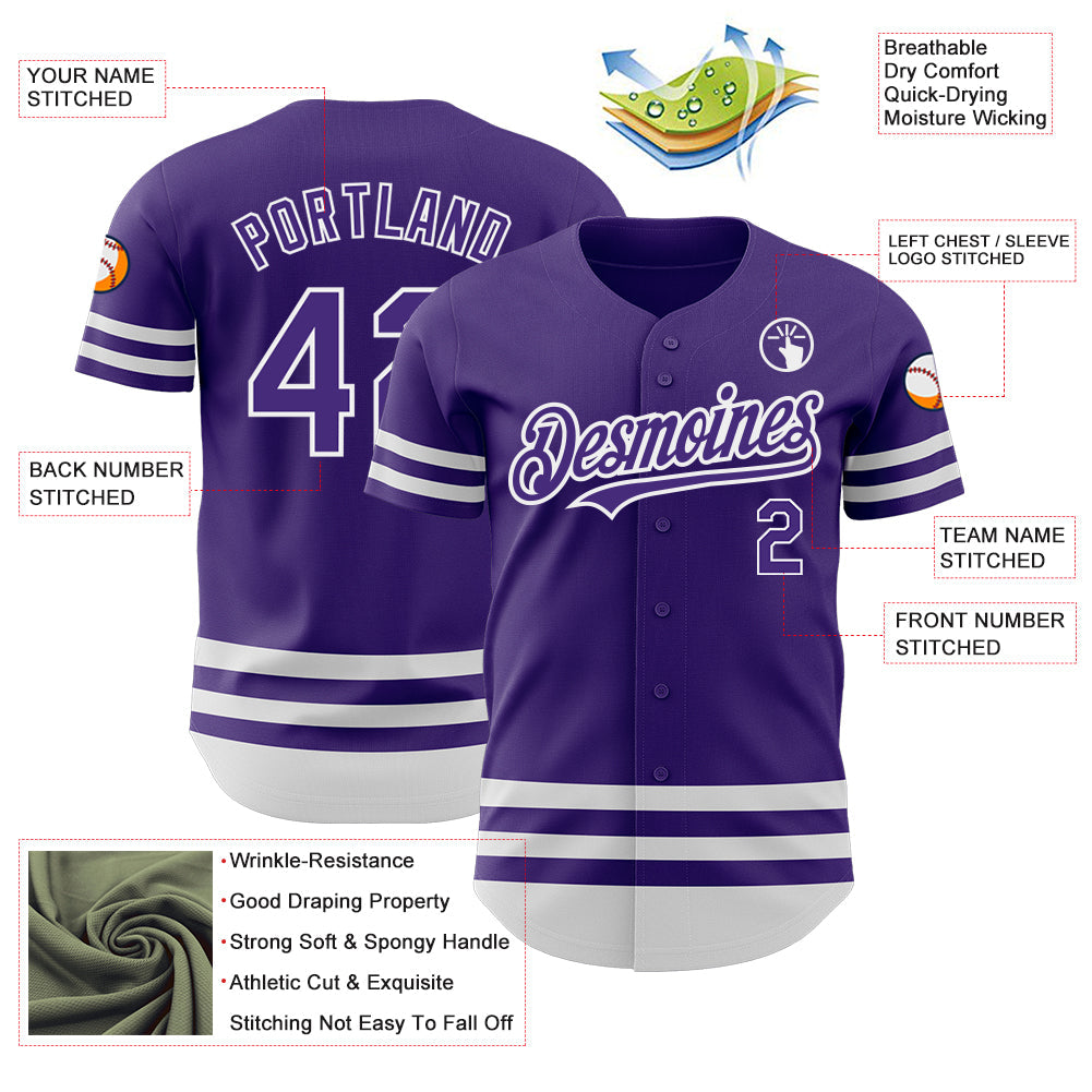 Custom Purple White Line Authentic Baseball Jersey view 3