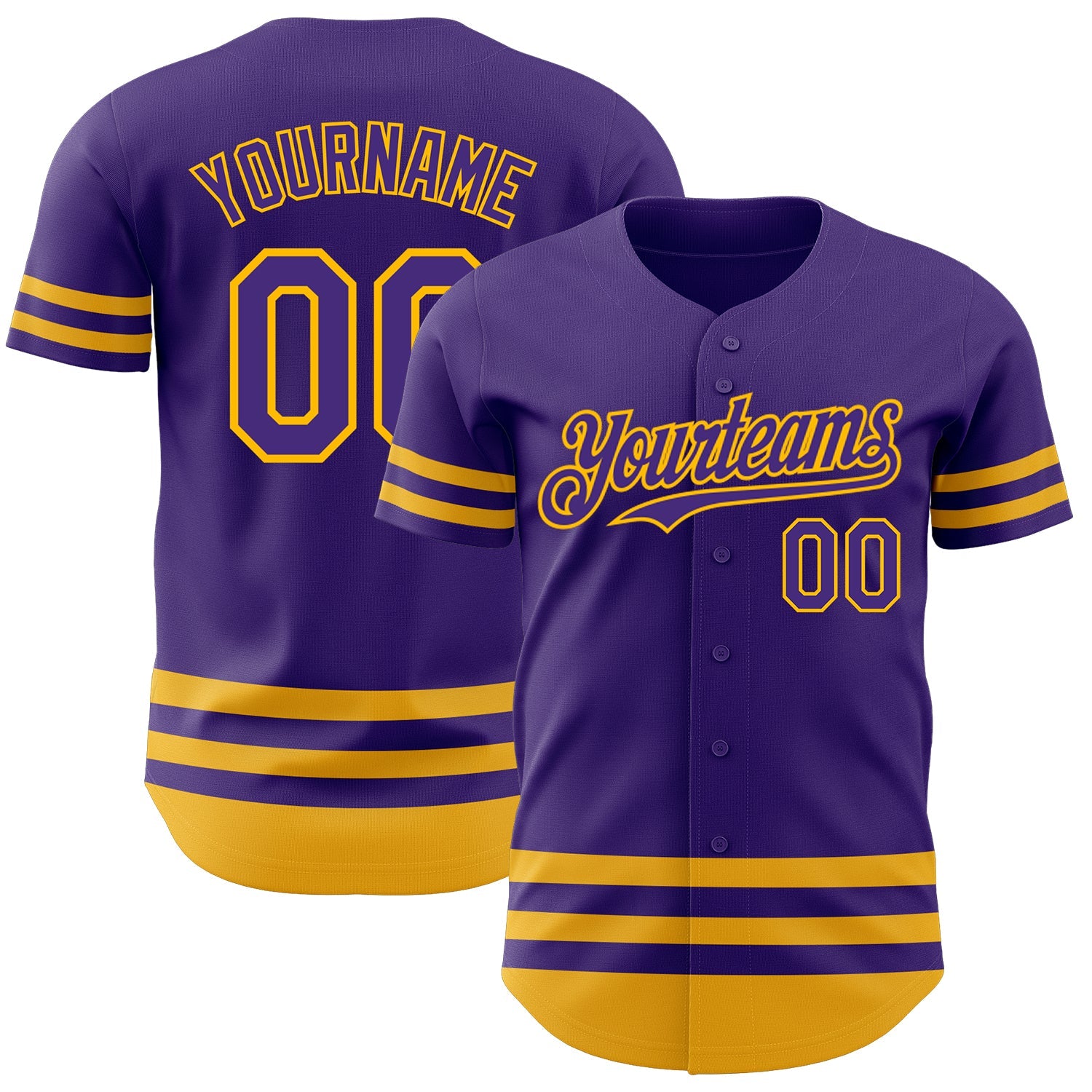 Custom Purple Gold Line Authentic Baseball Jersey - Main View