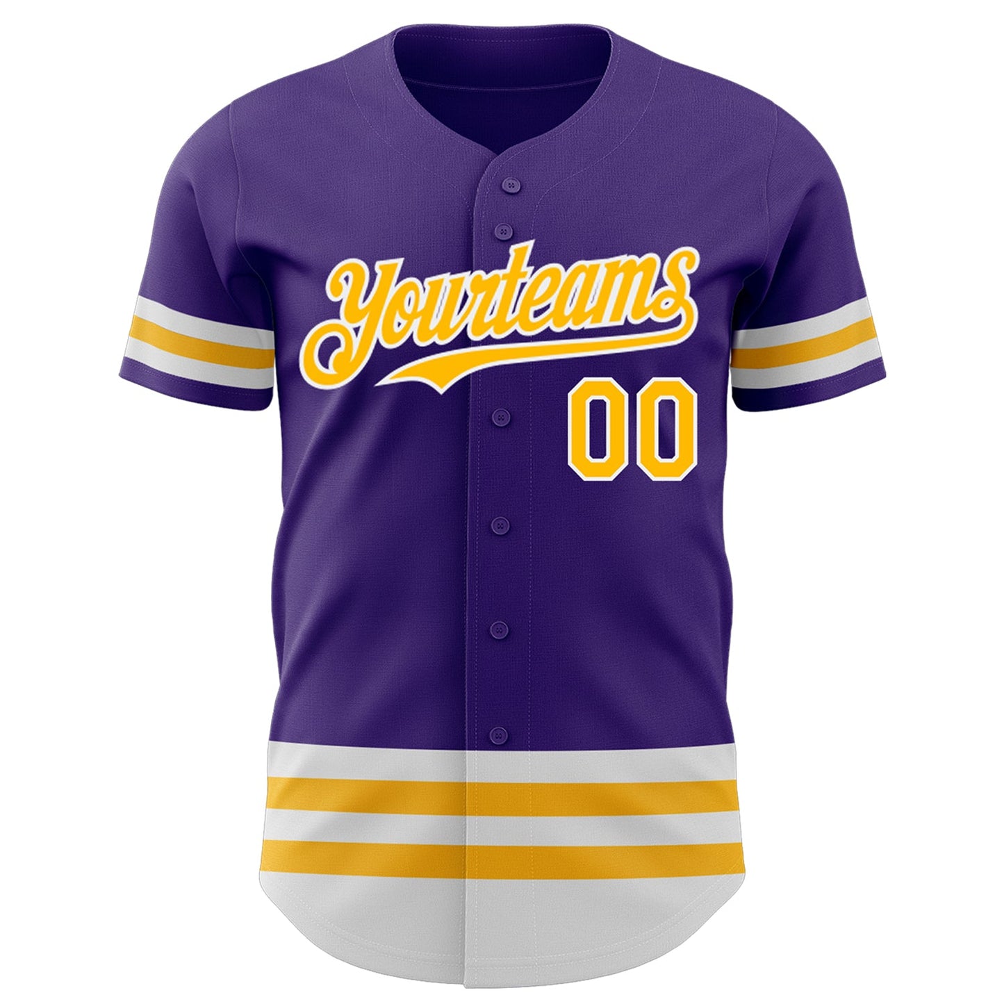 Custom Purple Gold-White Line Authentic Baseball Jersey view 2