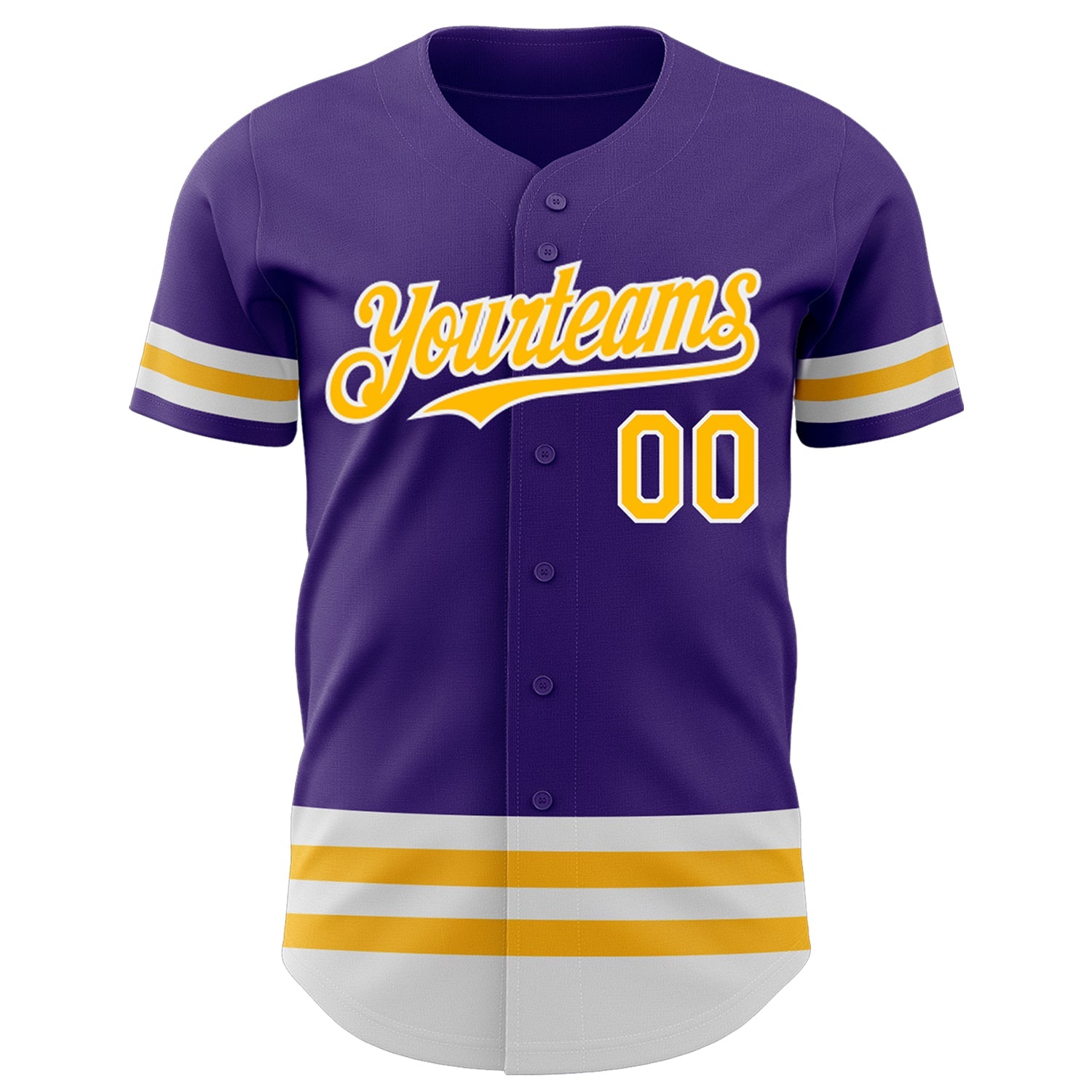 Custom Purple Gold-White Line Authentic Baseball Jersey view 2