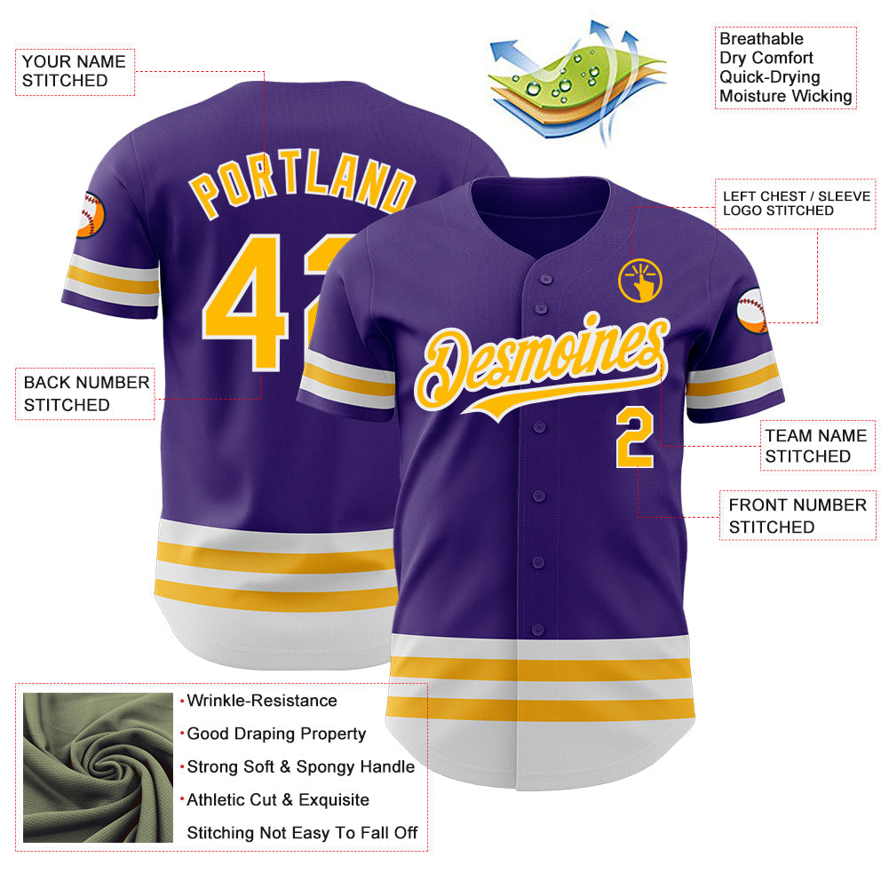 Custom Purple Gold-White Line Authentic Baseball Jersey view 3