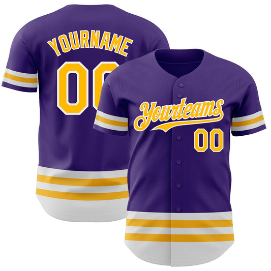 Custom Purple Gold-White Line Authentic Baseball Jersey - Main View