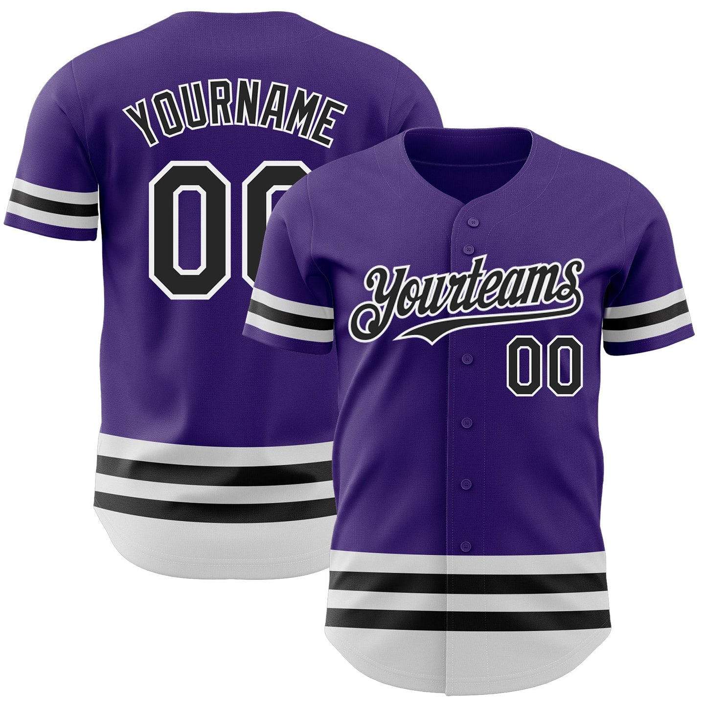 Custom Purple Black-White Line Authentic Baseball Jersey - Main View