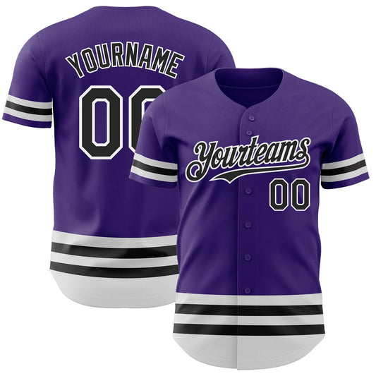 Custom Purple Black-White Line Authentic Baseball Jersey - Main View